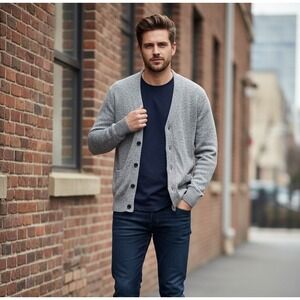 Urban Pipeline Men's Medium Gray Button-Up Long-Sleeve V-Neckline Sweater